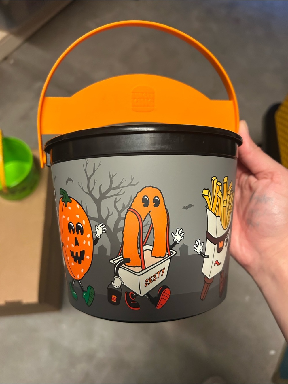 Limited-edition Burger King Halloween Bucket featuring cartoon menu characters.